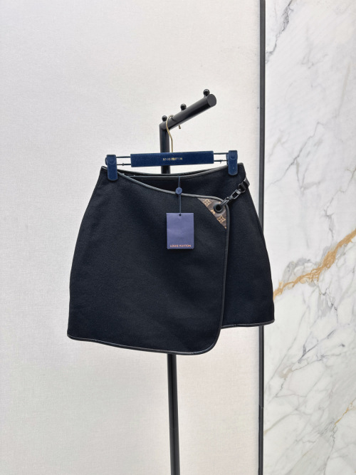 Louis Vuitton Women's Black Wool Blend A-Line Mini Wrap Skirt 1 Louis Vuitton Women's Black Wool Blend A-Line Mini Wrap Skirt