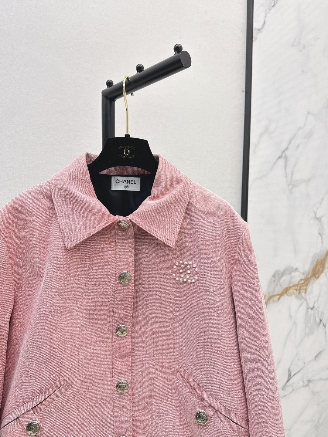 Chanel 25SS Pink Lambskin Jacket & Skirt Set with Logo and Pearl Details 6 cmp i1756610874892 2978 0 3