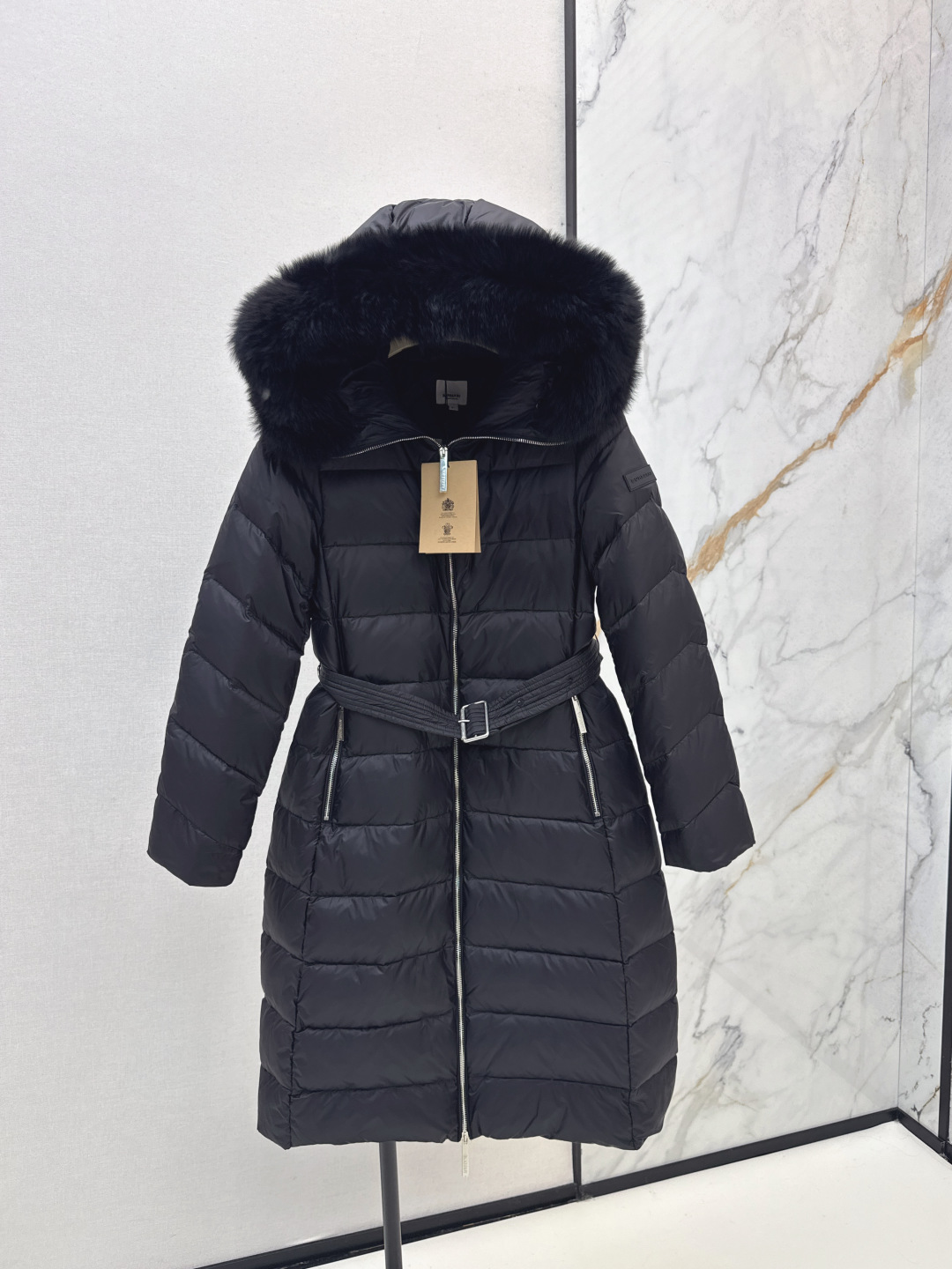 Burberry Dames Winterjas met Capuchon en Bontkraag - Zwart