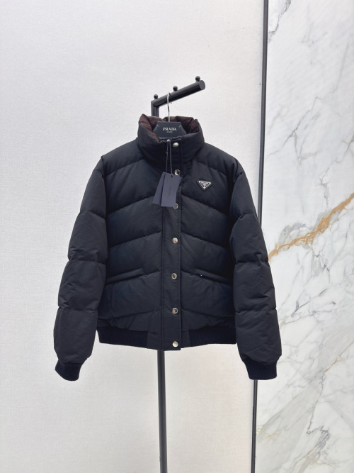 Prada Women's Down Padded Jacket with Triangle Logo - Stylish & Warm 1 Prada Women's Down Padded Jacket with Triangle Logo - Stylish & Warm