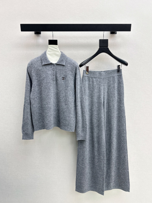 Chanel Women's Wool Set, Polo Knit & Straight Leg Pants - Cozy & Chic 1 Chanel Women's Wool Set, Polo Knit & Straight Leg Pants - Cozy & Chic