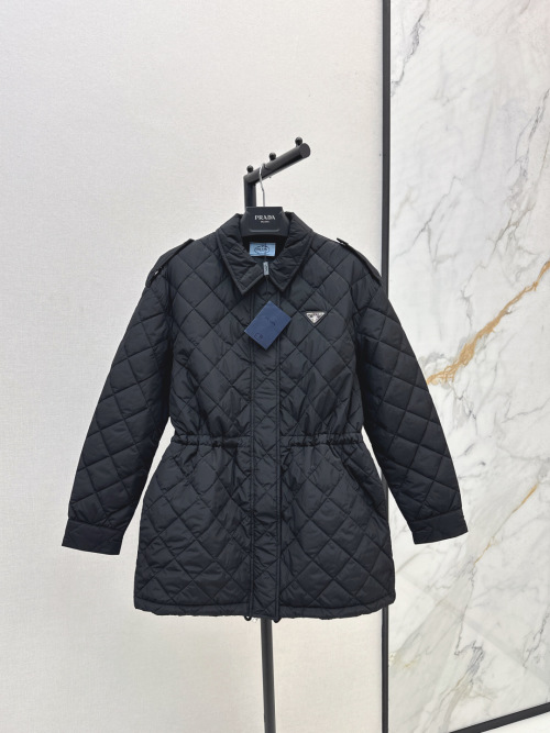 Prada Women's Quilted Mid-Length Jacket with Drawstring Waist 1 Prada Women's Quilted Mid-Length Jacket with Drawstring Waist