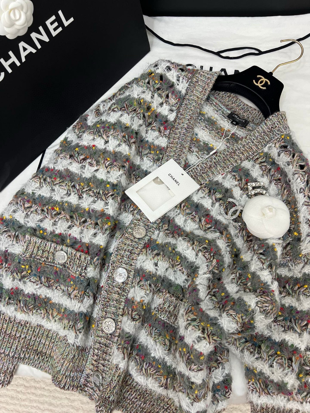 Chanel Striped Knit Cardigan Loose Fit Casual Fashionable 3 cmp i1756700036310 5613 0 1