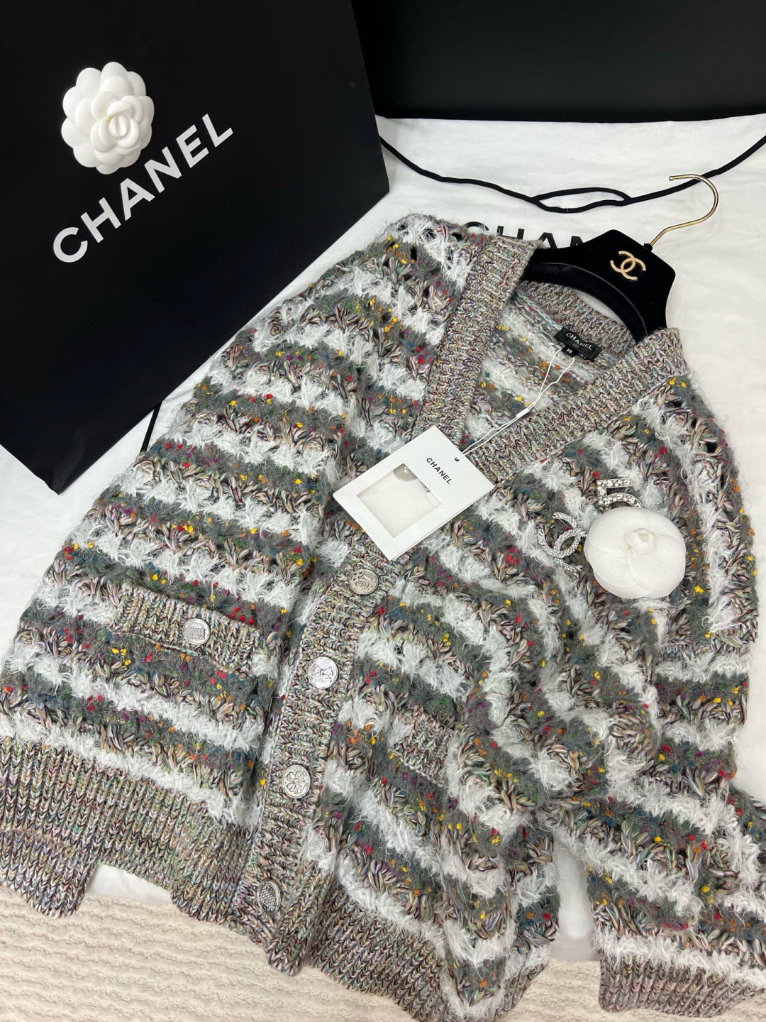 Chanel Striped Knit Cardigan Loose Fit Casual Fashionable 2 cmp i1756700036310 9398 0 0
