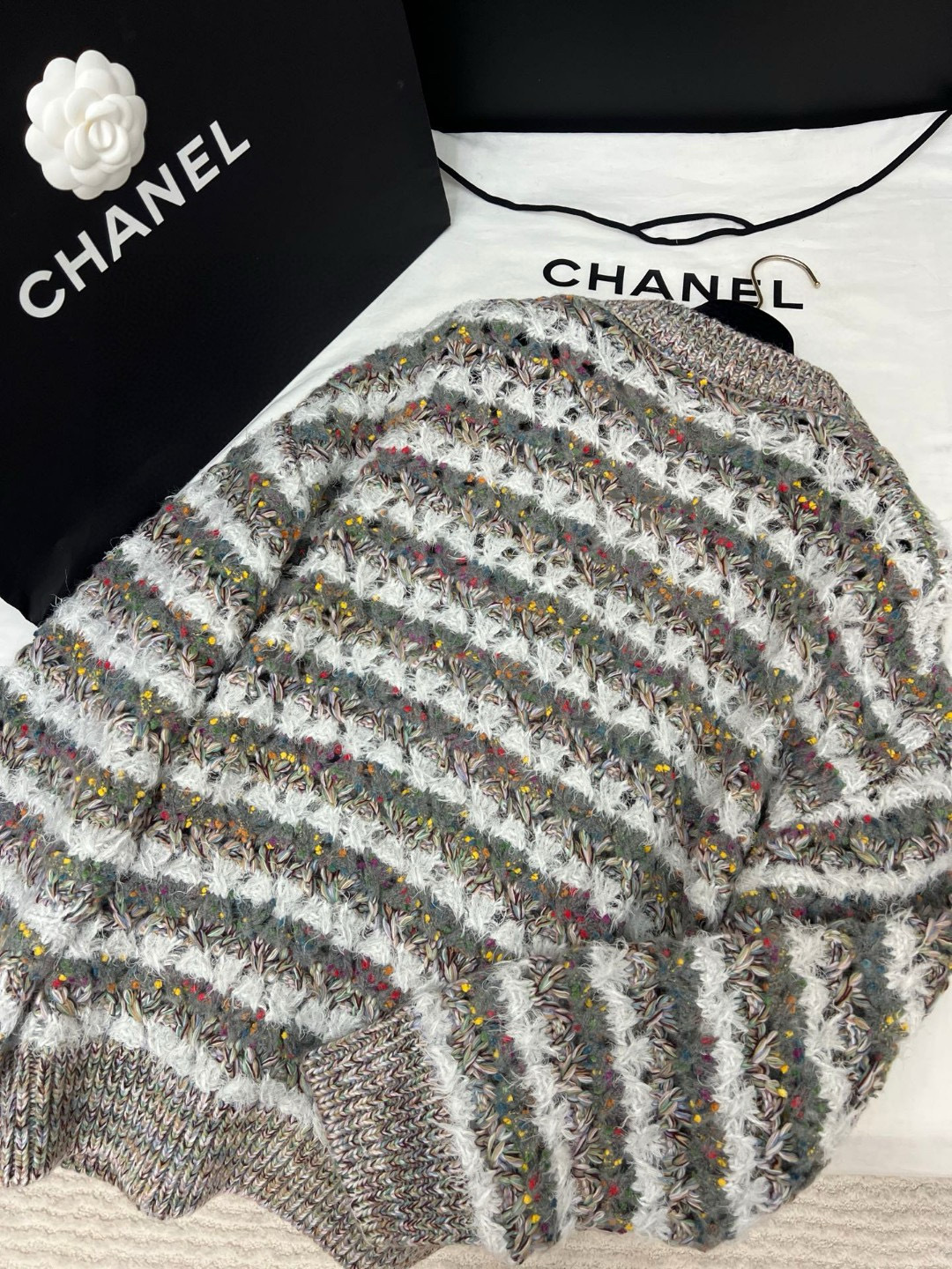 Chanel Striped Knit Cardigan Loose Fit Casual Fashionable 8 cmp i1756700036312 3541 0 6
