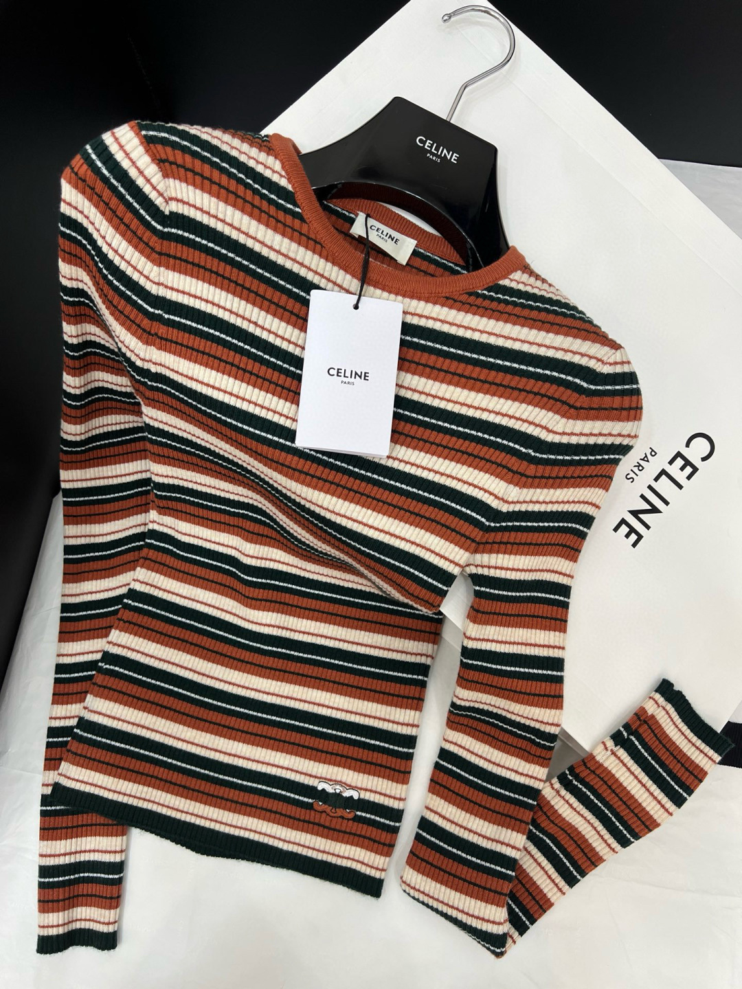 Celine Striped Knit Top Slim Fit Embroidered Logo Women's Autumn Fashion