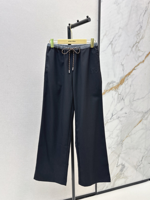 Miu Miu Women's High-Waisted Wide-Leg Drawstring Pants - Timeless Style 1 Miu Miu Women's High-Waisted Wide-Leg Drawstring Pants - Timeless Style