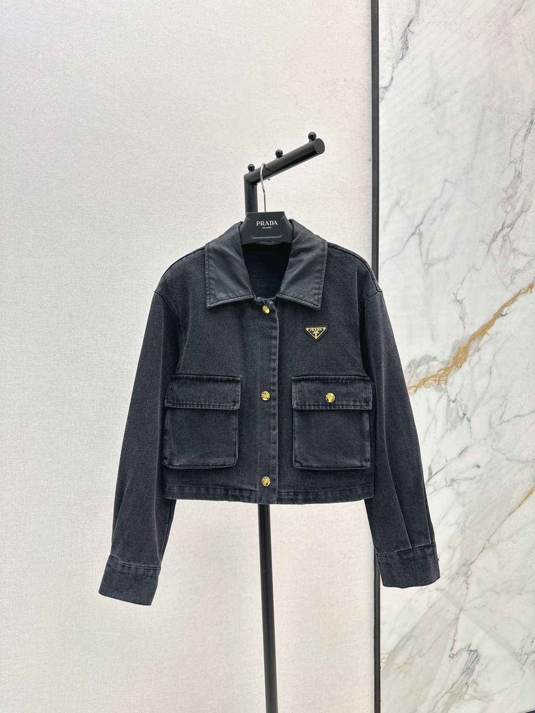 Prada Oversized Denim Jack Met Leren Kraag - Stijlvolle Damesjas