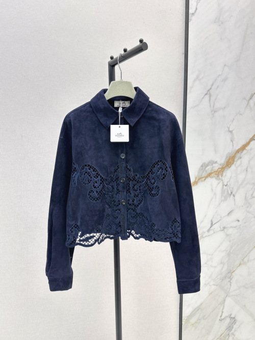 Hermès Women's Suede Lambskin Shirt Jacket - Heavy Embroidery, Cropped Design 1 Hermès Women's Suede Lambskin Shirt Jacket - Heavy Embroidery, Cropped Design