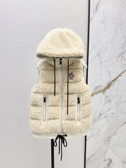 Moncler Women's Shearling Down Vest with Hood, Zipper Closure Warm Winter 1 Moncler Women's Shearling Down Vest with Hood, Zipper Closure Warm Winter