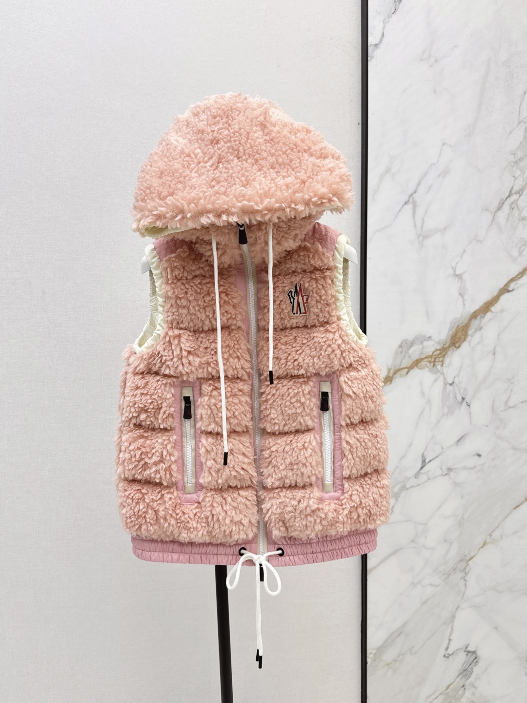 Moncler Women's Pink Teddy Fleece Down Vest Hooded Winter Warm Outerwear 2 cmp i1756711316586 6697 0 0
