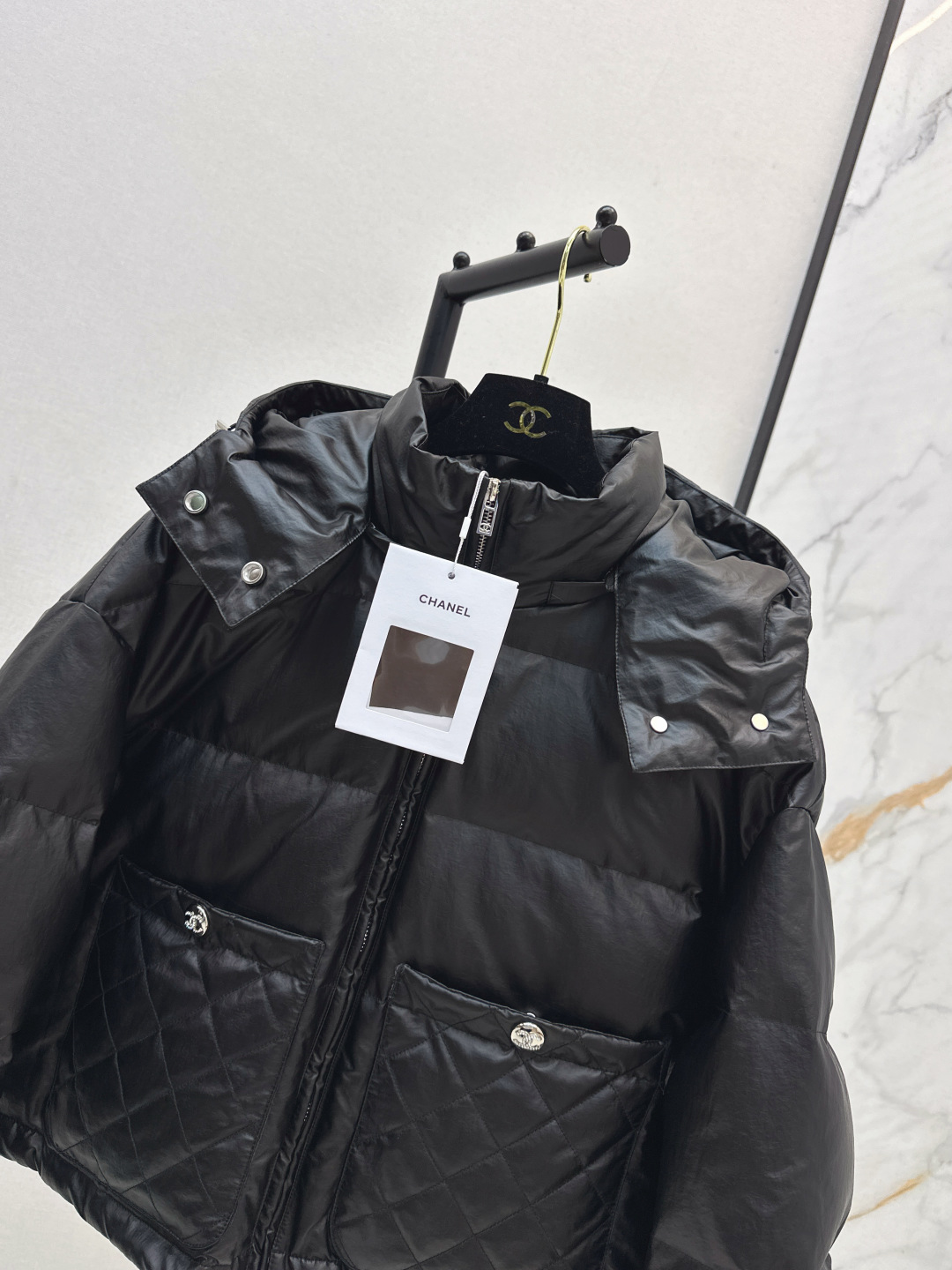 Chanel-Inspired Black Puffer Jacket with Hood, Double Pockets - Stylish & Warm 4 cmp i1756713251038 7456 0 3