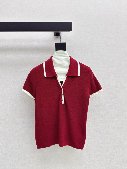 Chic Polo Collar Short Sleeve Sweater - Elegant Knit Top for Women 1 Chic Polo Collar Short Sleeve Sweater - Elegant Knit Top for Women