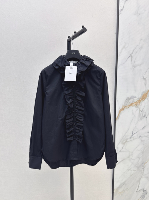 Dior 25SS Ruffle Trim Long Sleeve Shirt - Elegant & Versatile 1 Dior 25SS Ruffle Trim Long Sleeve Shirt - Elegant & Versatile