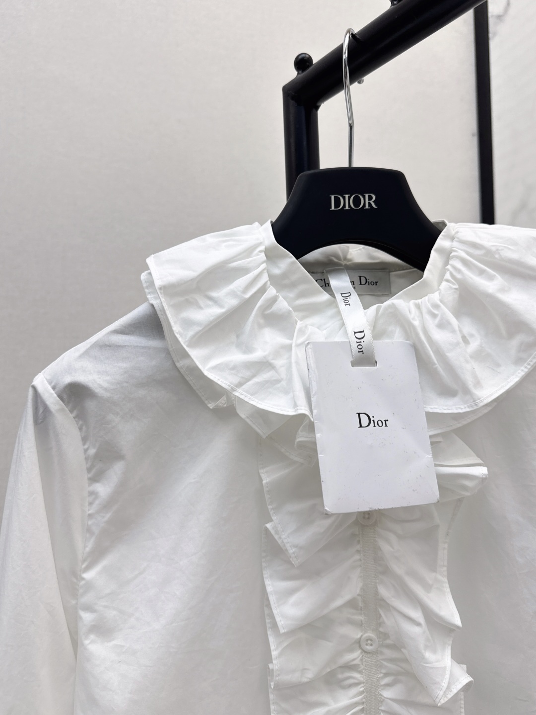 Dior Women's White Ruffle Trim Long Sleeve Blouse,Bee Embroidery, Cotton Fabric 6 cmp i1756718907945 5327 0 4