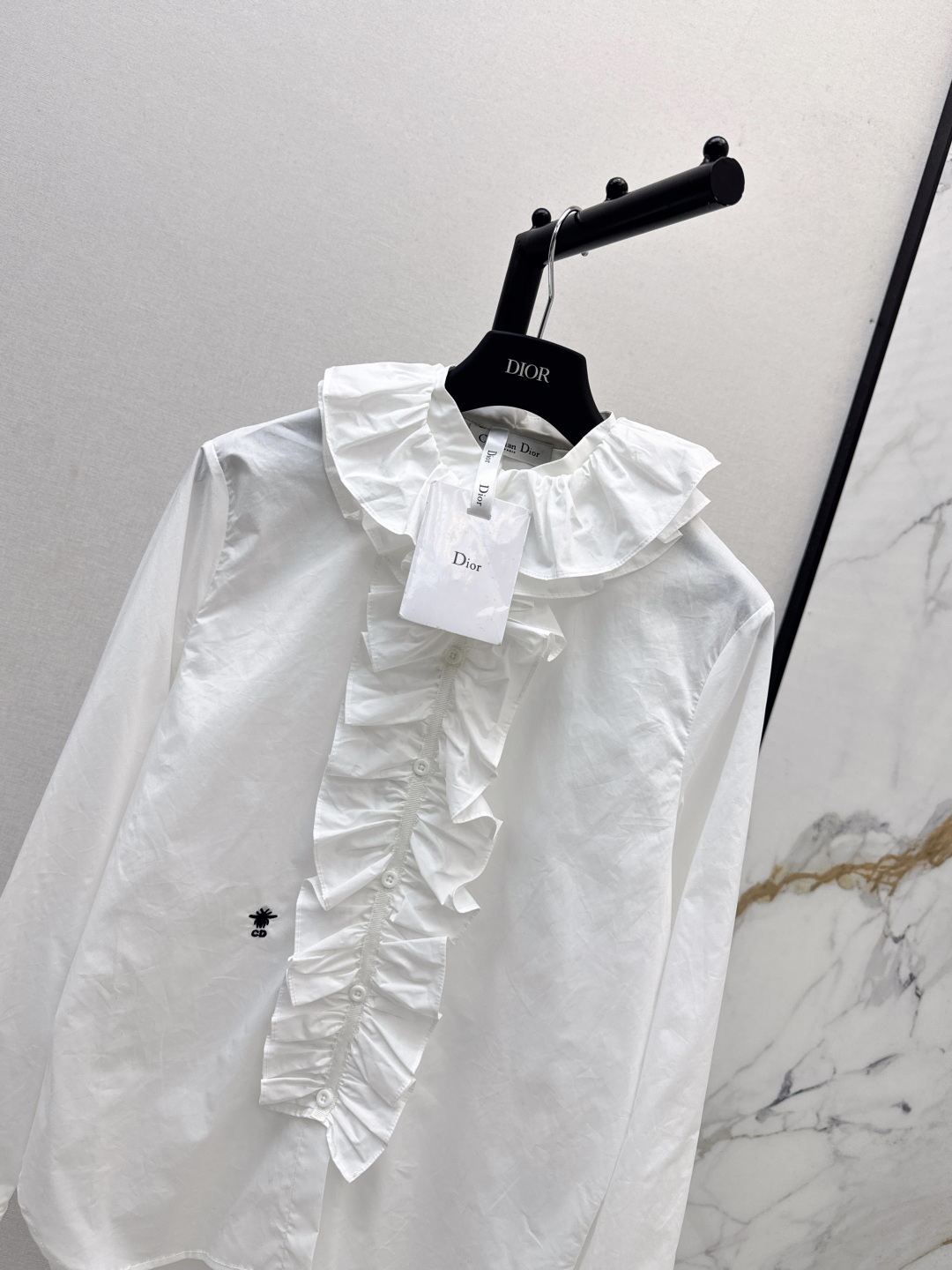 Dior Women's White Ruffle Trim Long Sleeve Blouse,Bee Embroidery, Cotton Fabric 4 cmp i1756718910703 9857 0 2