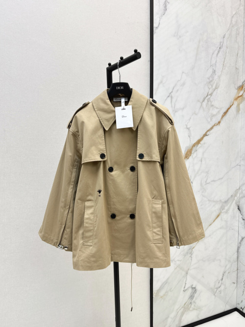 Dior Double-Breasted Trench Coat, Convertible Cape Style, Chic Outerwear 1 Dior Double-Breasted Trench Coat, Convertible Cape Style, Chic Outerwear