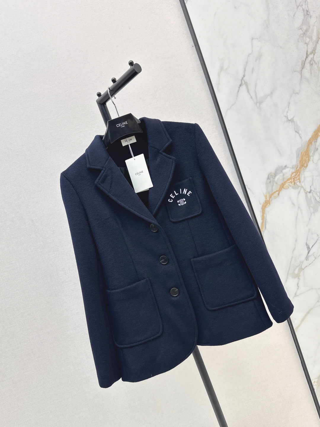 CELINE Women's Navy Wool Letter Logo Blazer Elegant Business Casual Coat 3 cmp i1757831705137 4933 0 2