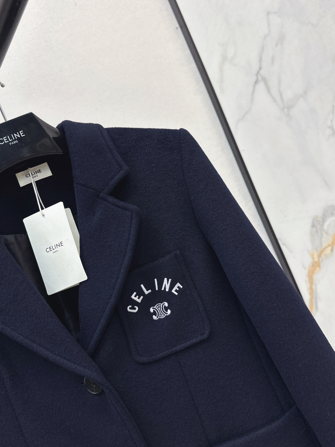 CELINE Women's Navy Wool Letter Logo Blazer Elegant Business Casual Coat 6 cmp i1757831754761 4593 0 5