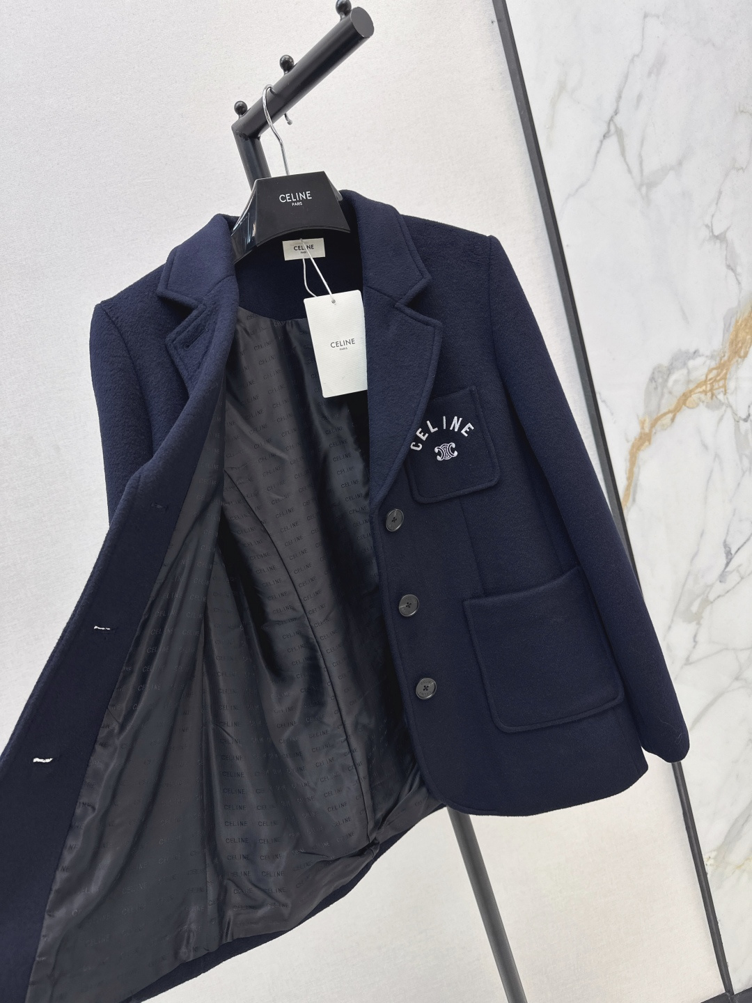 CELINE Women's Navy Wool Letter Logo Blazer Elegant Business Casual Coat 9 cmp i1757831966721 6417 0 7