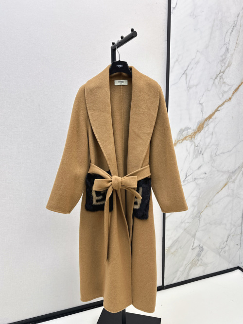 Elegant Fendi Wool Coat with FF Pocket Detail, Designer Women's Outerwear 2 Elegant Fendi Wool Coat with FF Pocket Detail, Designer Women's Outerwear