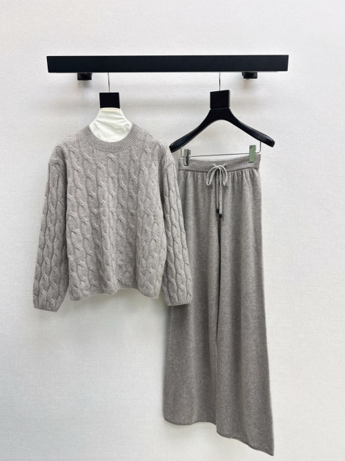 Elegant Women's Wool Blend Knit Set, Long Sleeve Top and Wide Leg Pants 1 Elegant Women's Wool Blend Knit Set, Long Sleeve Top and Wide Leg Pants