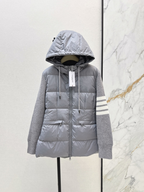Thom Browne Women's Wool-Panelled Down Puffer Jacket - Stylish and Warm 1 Thom Browne Women's Wool-Panelled Down Puffer Jacket - Stylish and Warm