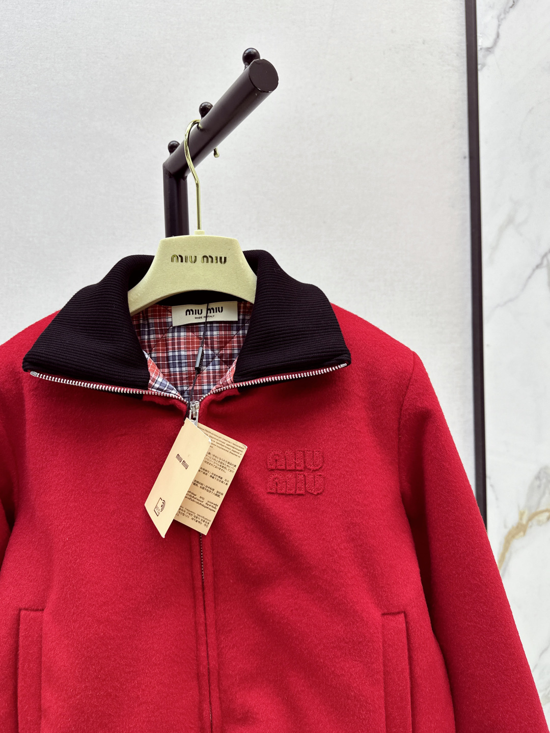 Miu Miu Wool Blend Bomber Jacket, Red, High Neck, Embroidered Logo, Women's 5 cmp i1757850684004 4179 0 3