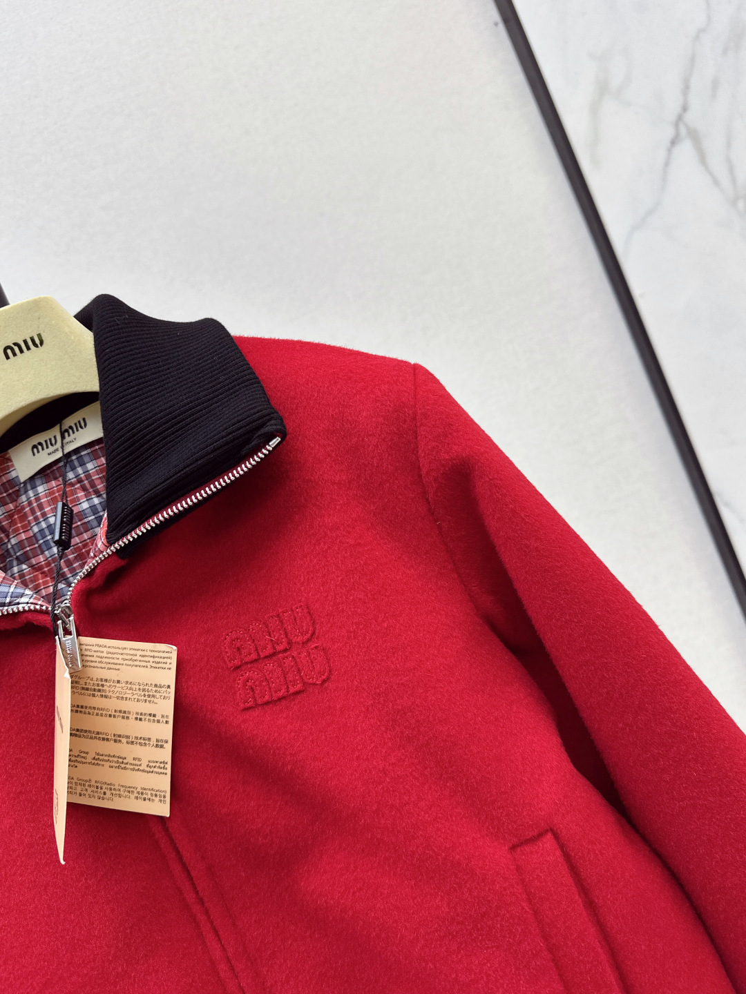 Miu Miu Wool Blend Bomber Jacket, Red, High Neck, Embroidered Logo, Women's 6 cmp i1757850684004 5936 0 4