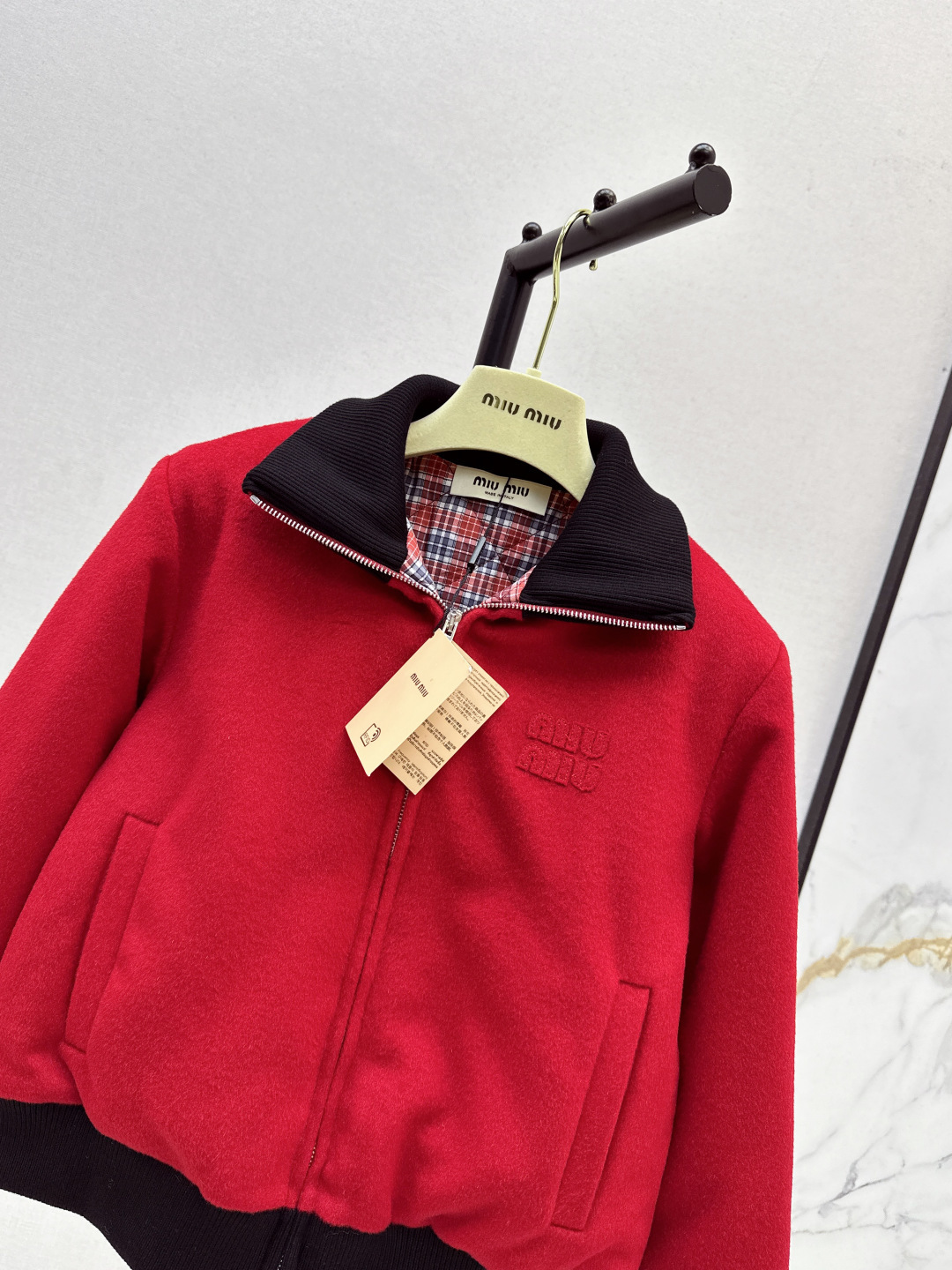 Miu Miu Wool Blend Bomber Jacket, Red, High Neck, Embroidered Logo, Women's 4 cmp i1757850689128 2597 0 2