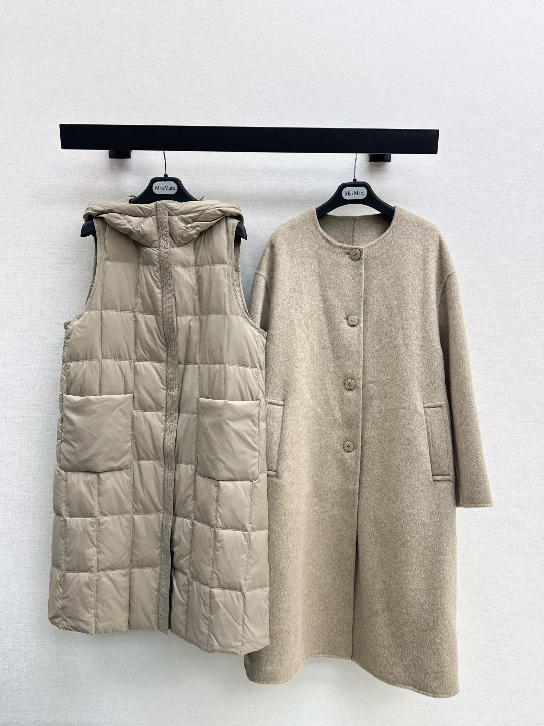 Max Mara 25SS Wool Coat and Down Vest Set Detachable Long Outerwear