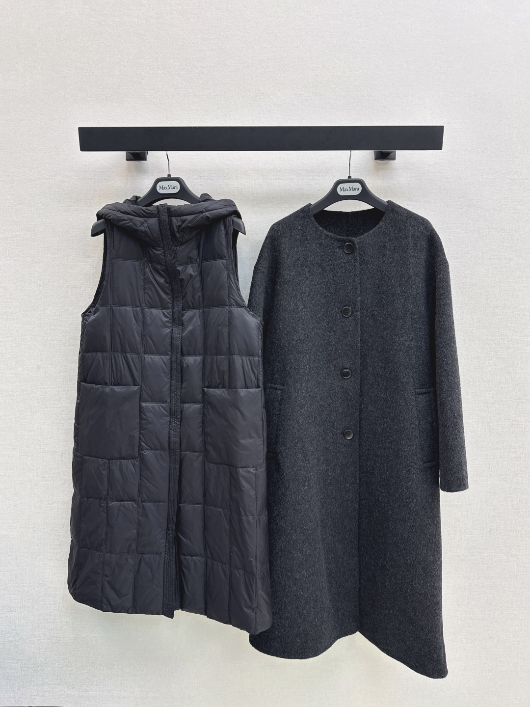 Max Mara 25SS Wool Coat & Down Vest Set - Detachable & Stylish