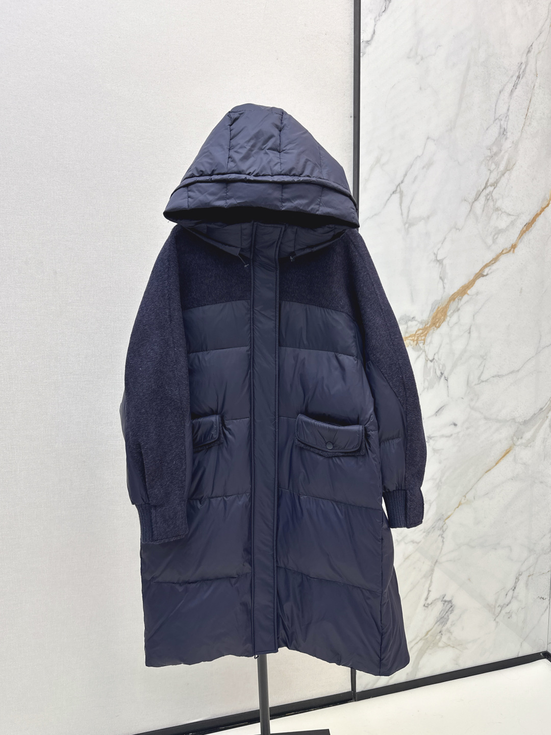 Women's Winter Padded Jacket Wool Sleeve Design Longline Hooded Puffer Coat 2 cmp i1757936403349 1268 0 0