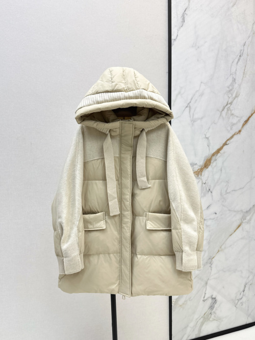 Stylish Women's Hooded Puffer Coat with Wool Sleeves - Winter Essential 1 Stylish Women's Hooded Puffer Coat with Wool Sleeves - Winter Essential