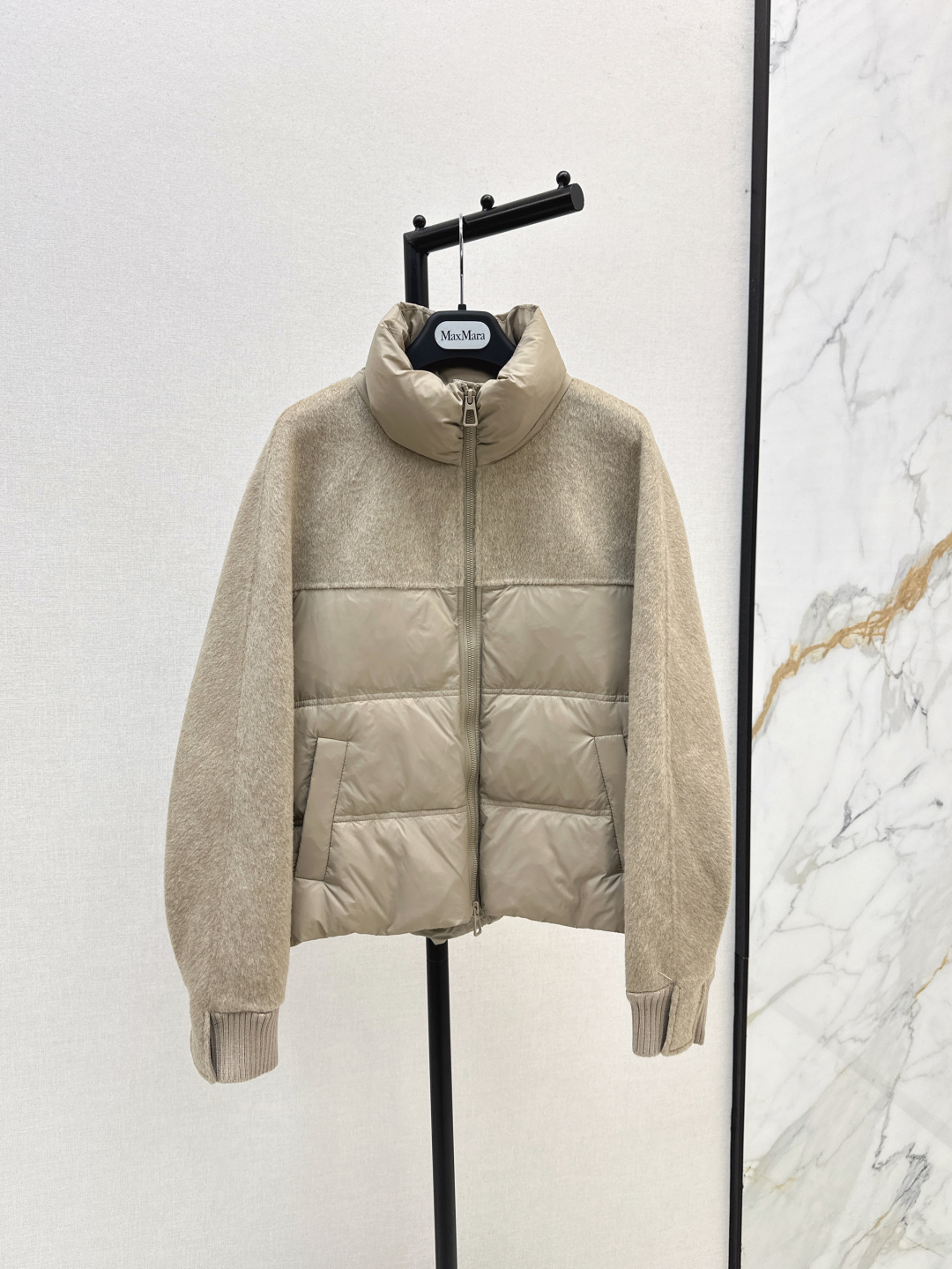 Max Mara Women's Wool Blend Puffer Jacket, Stand Collar, Three Colors