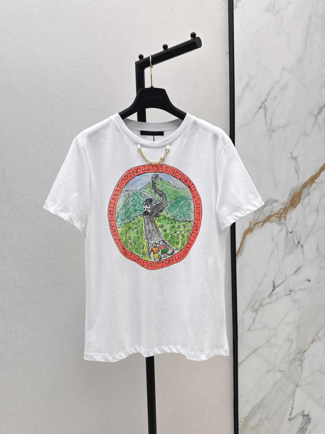 Louis Vuitton Women's White Cotton T-Shirt with Graphic Print