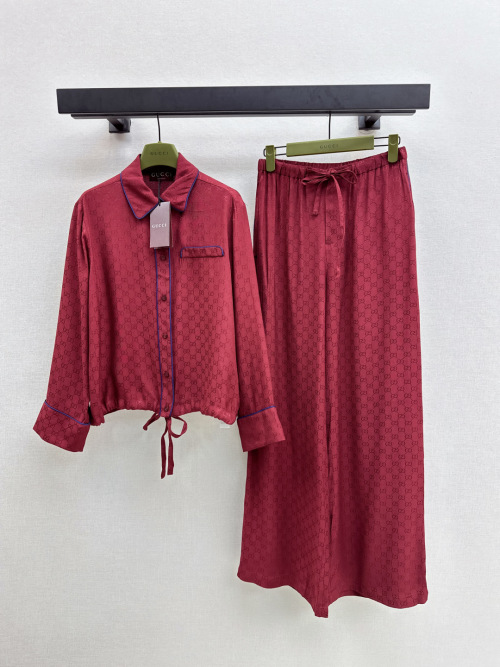 Gucci Angora Red Logo Jacquard Set Drawstring Shirt and Straight-Leg Pants 1 Gucci Angora Red Logo Jacquard Set Drawstring Shirt and Straight-Leg Pants