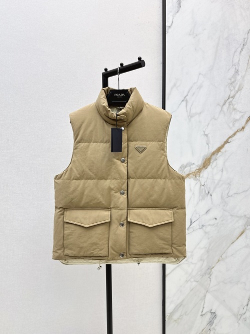 Prada Women's Down Vest Classic H-Shape with Logo Triangle Patch 1 Prada Women's Down Vest Classic H-Shape with Logo Triangle Patch