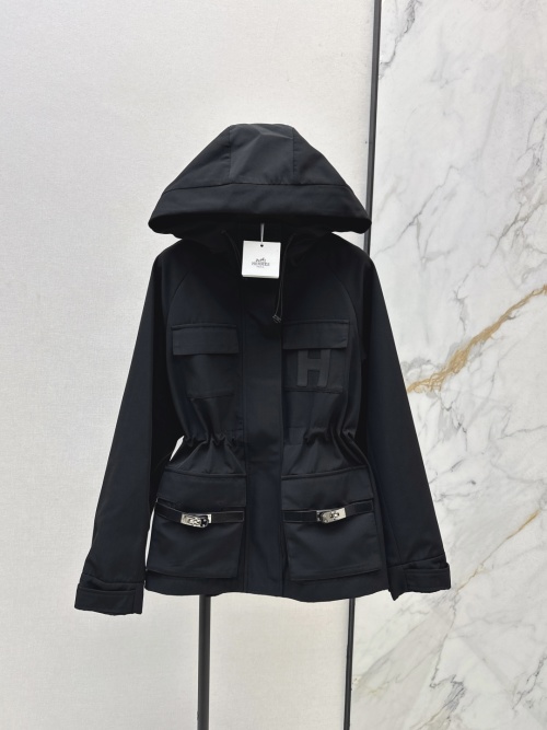 Hermès Women's Black Hooded Windbreaker Jacket With Drawstring Waist 1 Hermès Women's Black Hooded Windbreaker Jacket With Drawstring Waist