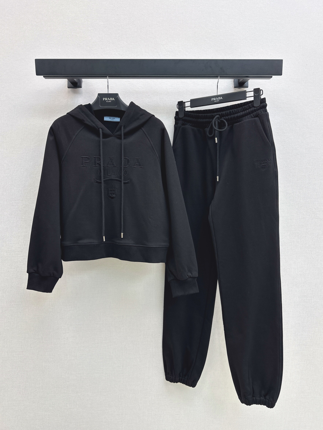 Prada Women's Black Hoodie and Joggers Set - Casual Loungewear Outfit
