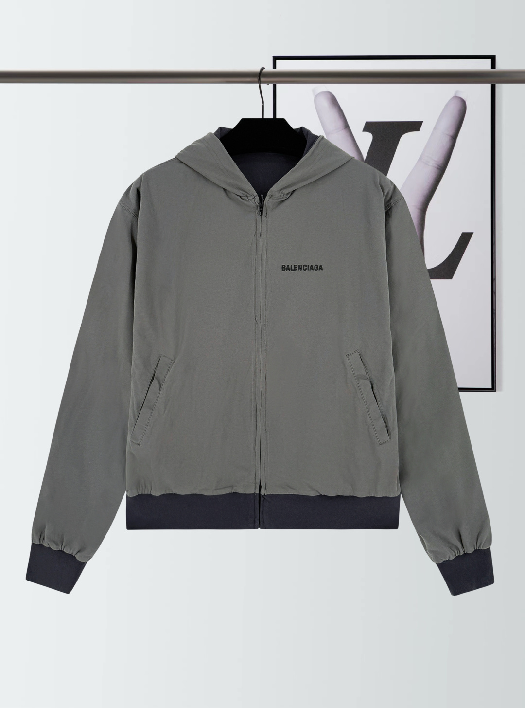 Balenciaga Reversible Zip-Up Hoodie Gray Black Lightweight Jacket