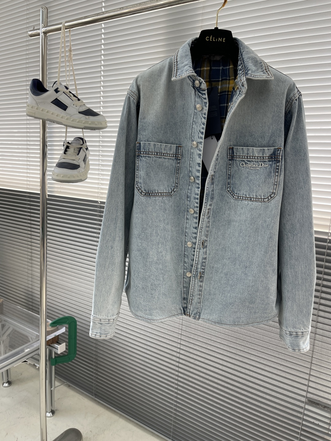 Dior 24SS Denim Jacket with Tartan Lining, Blue Cotton, Couture Details