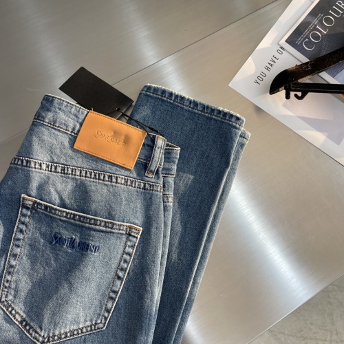 Yves Saint Laurent Men's Washed Denim Jeans - Retro Style, Heavyweight Fabric 1 Yves Saint Laurent Men's Washed Denim Jeans - Retro Style, Heavyweight Fabric