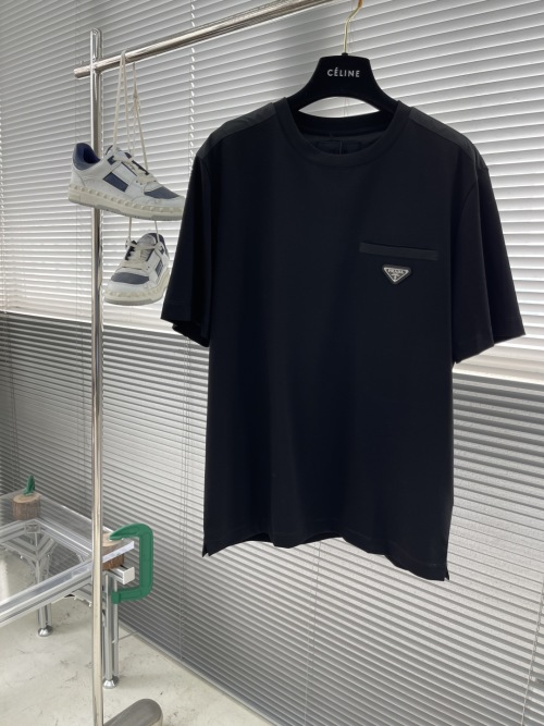 Prada Men's Black Liquid Ammonia Cotton T-Shirt with Re-Nylon Details 1 Prada Men's Black Liquid Ammonia Cotton T-Shirt with Re-Nylon Details