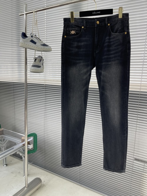 Versace Men's Straight-Leg Jeans with Stretch Denim and Metal Logo Accent 1 Versace Men's Straight-Leg Jeans with Stretch Denim and Metal Logo Accent