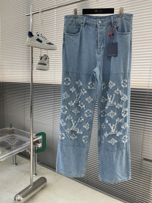 Louis Vuitton Distressed Monogram Jeans, Light Wash Denim, Fashionable and Durable 1 Louis Vuitton Distressed Monogram Jeans, Light Wash Denim, Fashionable and Durable