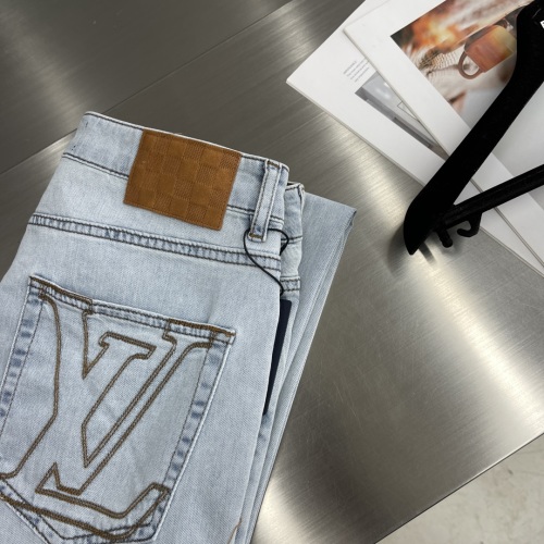 Louis Vuitton 25SS Light Blue Wash Denim Jeans with Logo Embroidery 1 Louis Vuitton 25SS Light Blue Wash Denim Jeans with Logo Embroidery