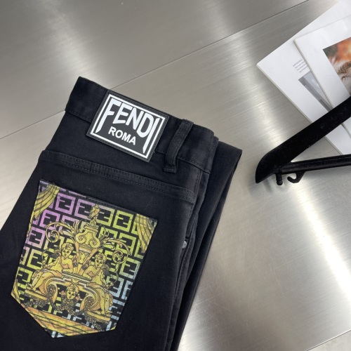 Fendi Roma Men's Black Wash Denim Jeans with Logo Print, Size 29-38 1 Fendi Roma Men's Black Wash Denim Jeans with Logo Print, Size 29-38