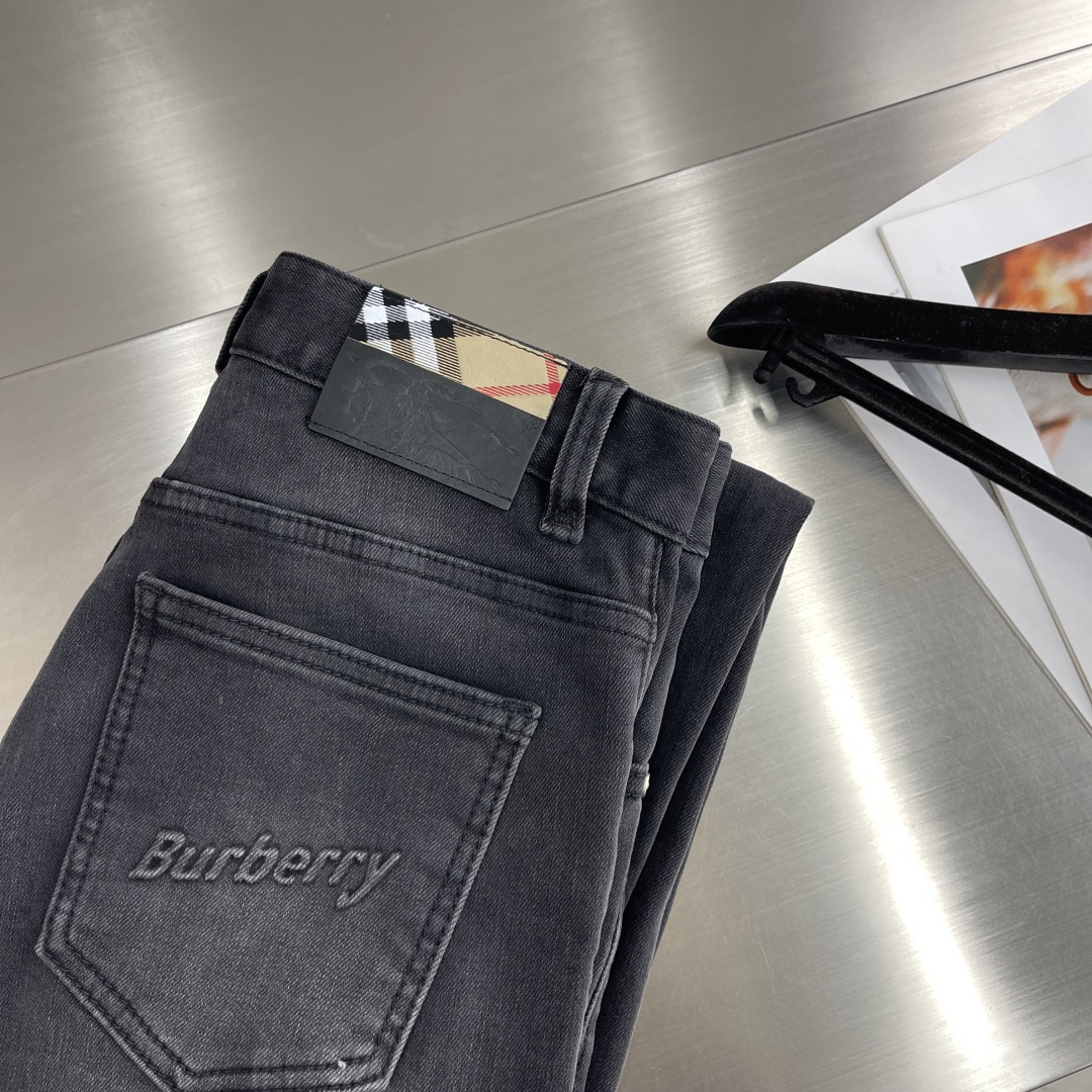 Burberry Embossed Logo Denim Jeans, Soft Fabric, Retro Fashion, Sizes 29-38