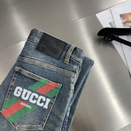 Gucci Men's Slim-Fit Denim Jeans with Digital Print - European Style 1 Gucci Men's Slim-Fit Denim Jeans with Digital Print - European Style